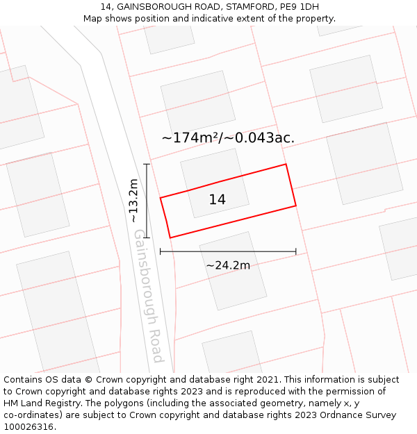 14, GAINSBOROUGH ROAD, STAMFORD, PE9 1DH: Plot and title map