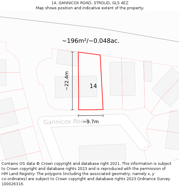 14, GANNICOX ROAD, STROUD, GL5 4EZ: Plot and title map