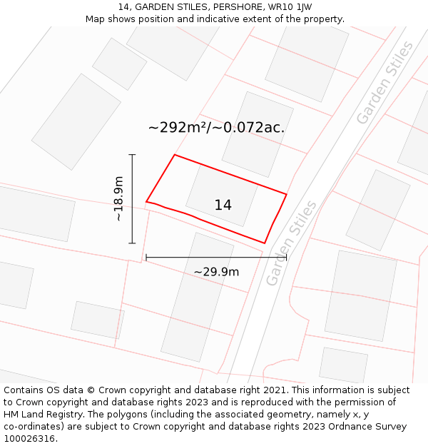 14, GARDEN STILES, PERSHORE, WR10 1JW: Plot and title map