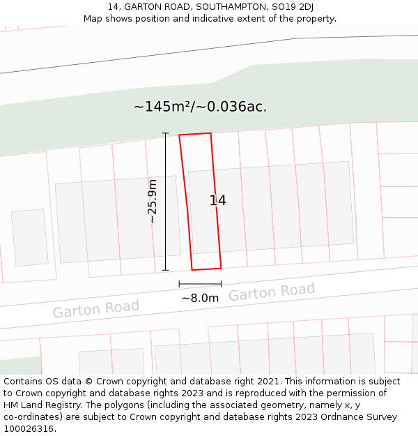 14, GARTON ROAD, SOUTHAMPTON, SO19 2DJ: Plot and title map