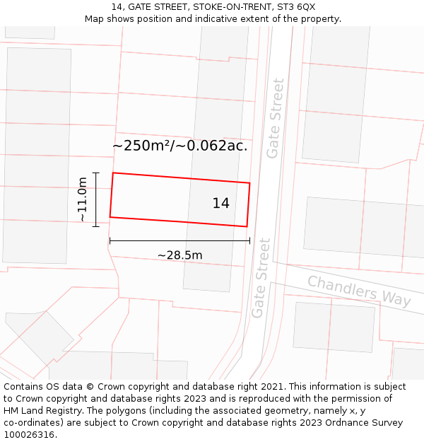 14, GATE STREET, STOKE-ON-TRENT, ST3 6QX: Plot and title map