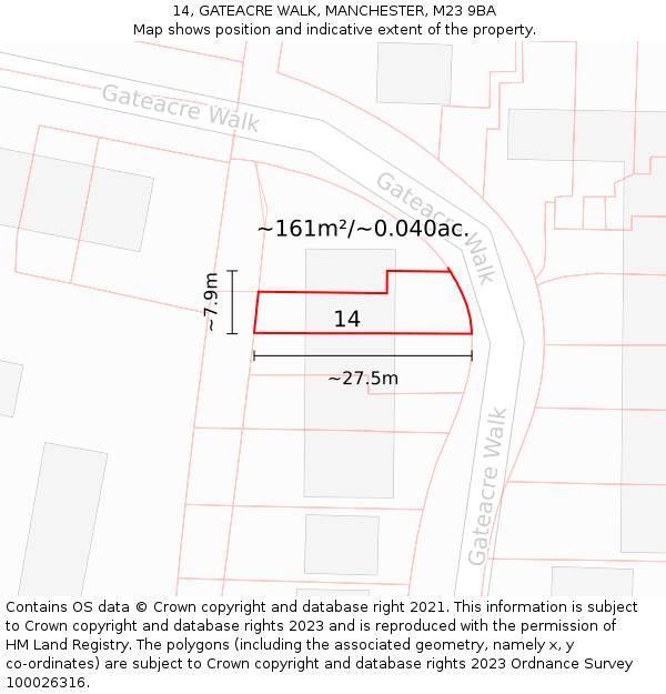 14, GATEACRE WALK, MANCHESTER, M23 9BA: Plot and title map