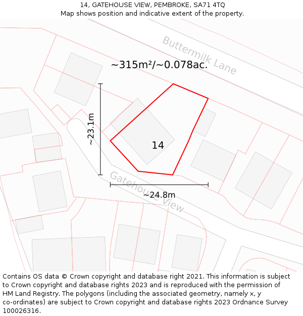14, GATEHOUSE VIEW, PEMBROKE, SA71 4TQ: Plot and title map