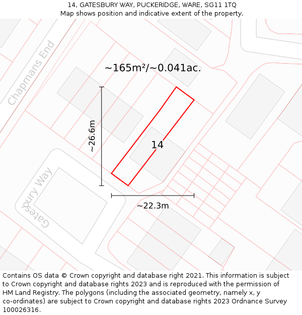 14, GATESBURY WAY, PUCKERIDGE, WARE, SG11 1TQ: Plot and title map