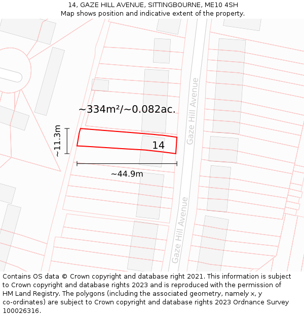 14, GAZE HILL AVENUE, SITTINGBOURNE, ME10 4SH: Plot and title map