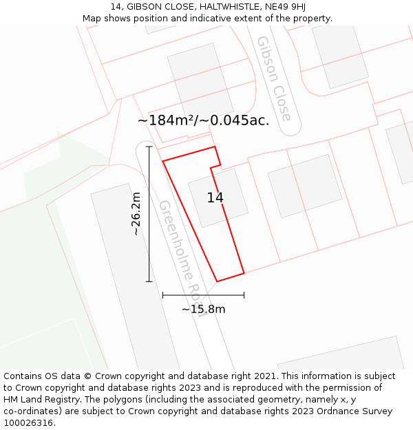 14, GIBSON CLOSE, HALTWHISTLE, NE49 9HJ: Plot and title map