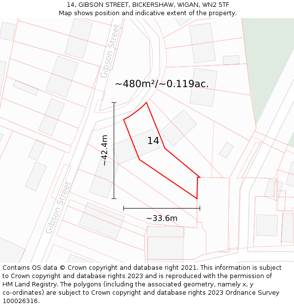 14, GIBSON STREET, BICKERSHAW, WIGAN, WN2 5TF: Plot and title map