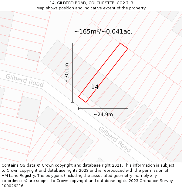 14, GILBERD ROAD, COLCHESTER, CO2 7LR: Plot and title map