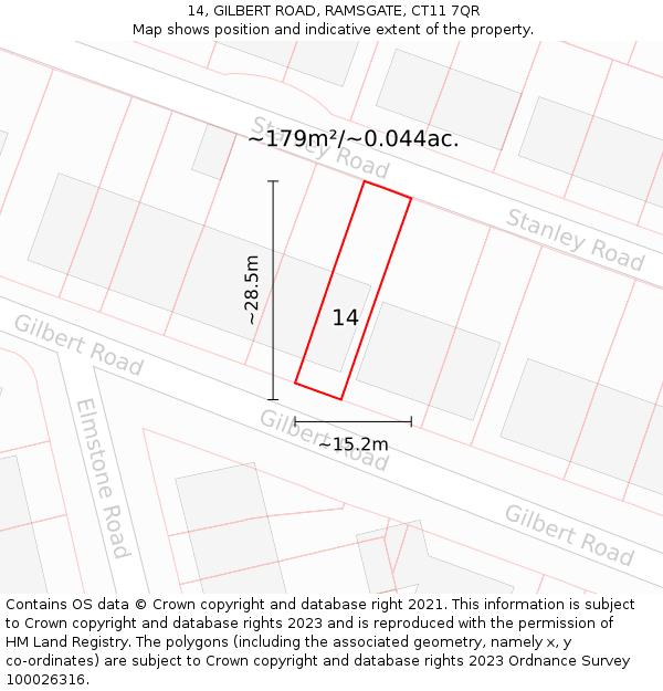 14, GILBERT ROAD, RAMSGATE, CT11 7QR: Plot and title map