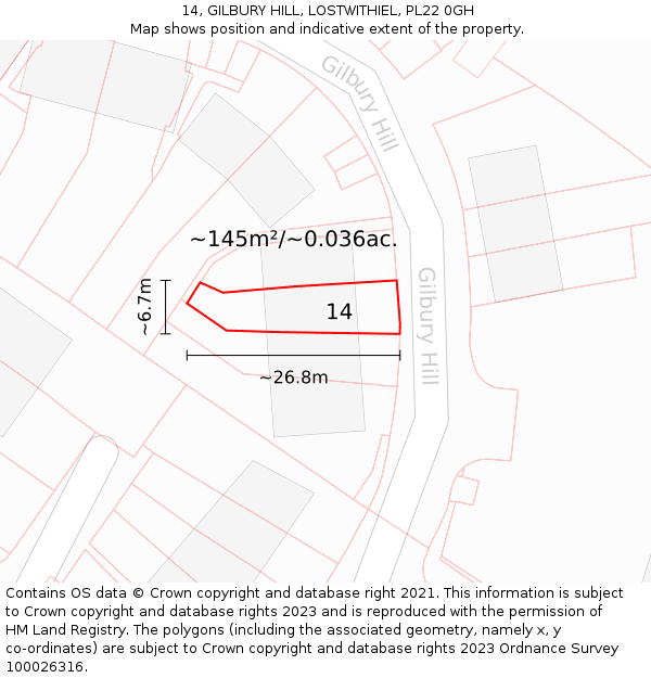 14, GILBURY HILL, LOSTWITHIEL, PL22 0GH: Plot and title map