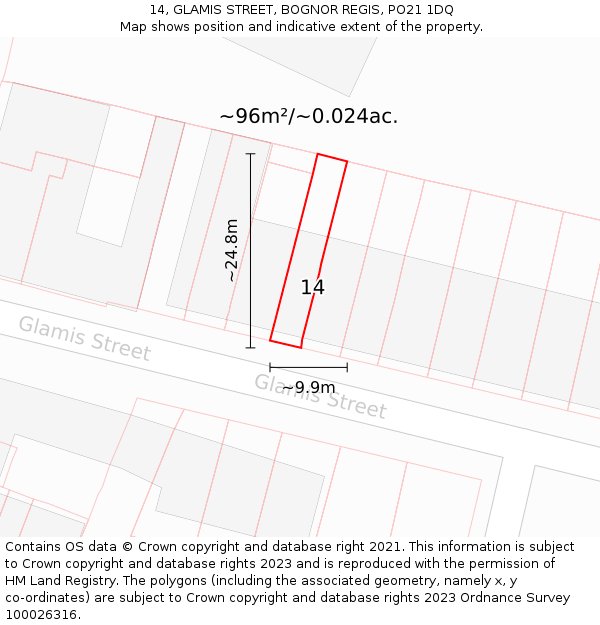 14, GLAMIS STREET, BOGNOR REGIS, PO21 1DQ: Plot and title map