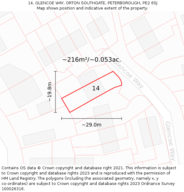 14, GLENCOE WAY, ORTON SOUTHGATE, PETERBOROUGH, PE2 6SJ: Plot and title map