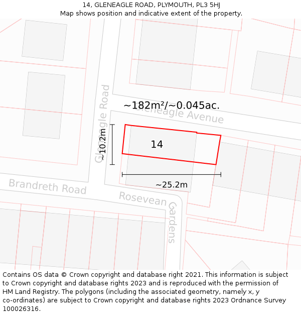 14, GLENEAGLE ROAD, PLYMOUTH, PL3 5HJ: Plot and title map