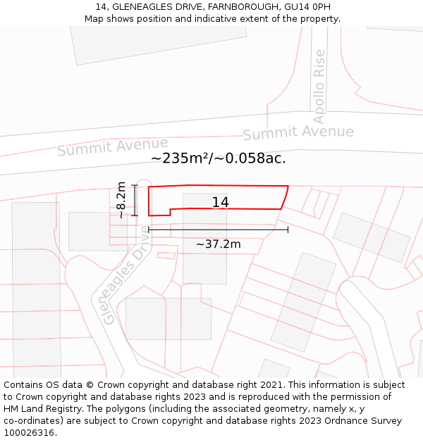 14, GLENEAGLES DRIVE, FARNBOROUGH, GU14 0PH: Plot and title map