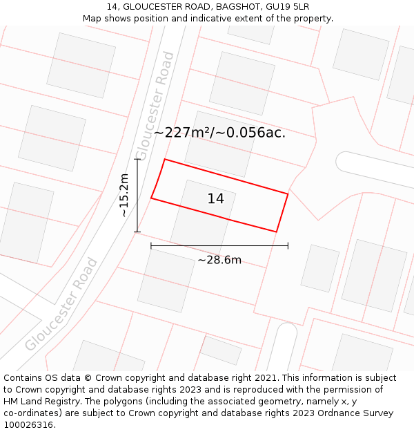 14, GLOUCESTER ROAD, BAGSHOT, GU19 5LR: Plot and title map