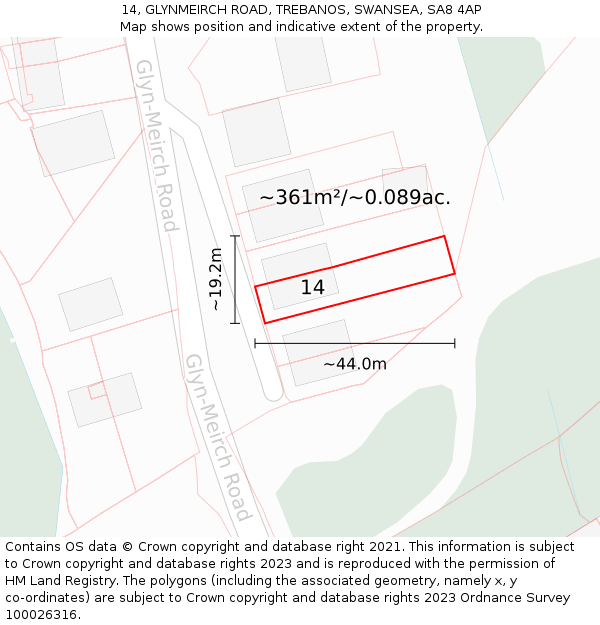 14, GLYNMEIRCH ROAD, TREBANOS, SWANSEA, SA8 4AP: Plot and title map