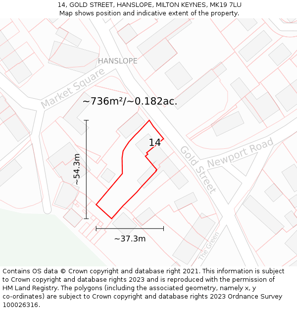 14, GOLD STREET, HANSLOPE, MILTON KEYNES, MK19 7LU: Plot and title map