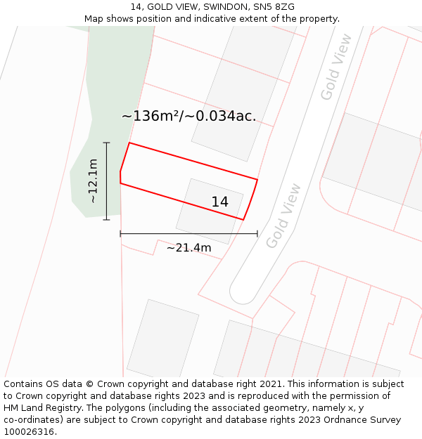 14, GOLD VIEW, SWINDON, SN5 8ZG: Plot and title map