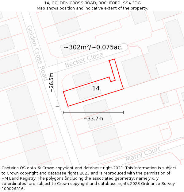 14, GOLDEN CROSS ROAD, ROCHFORD, SS4 3DG: Plot and title map