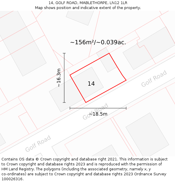 14, GOLF ROAD, MABLETHORPE, LN12 1LR: Plot and title map