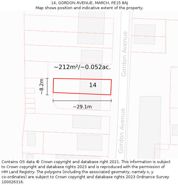 14, GORDON AVENUE, MARCH, PE15 8AJ: Plot and title map