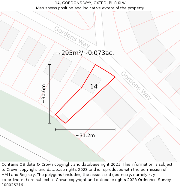 14, GORDONS WAY, OXTED, RH8 0LW: Plot and title map