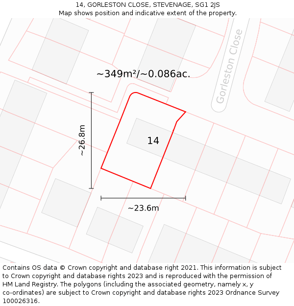 14, GORLESTON CLOSE, STEVENAGE, SG1 2JS: Plot and title map