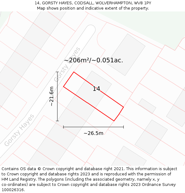 14, GORSTY HAYES, CODSALL, WOLVERHAMPTON, WV8 1PY: Plot and title map