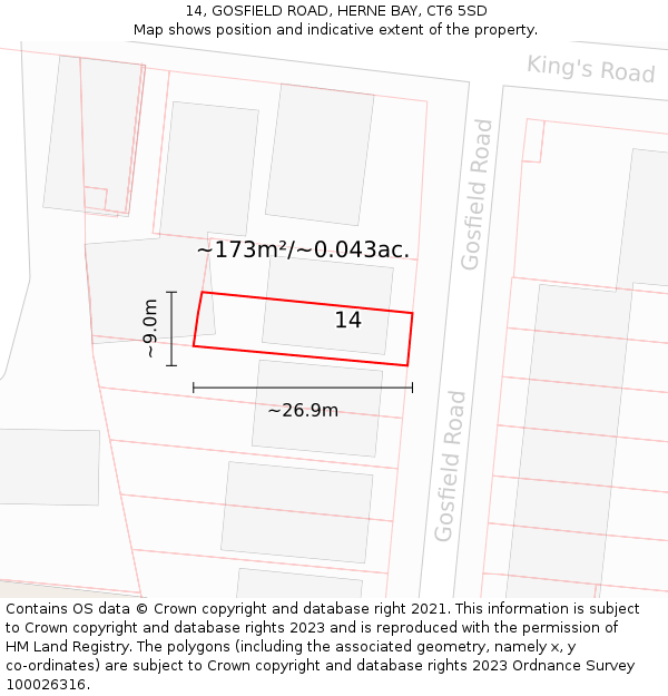 14, GOSFIELD ROAD, HERNE BAY, CT6 5SD: Plot and title map