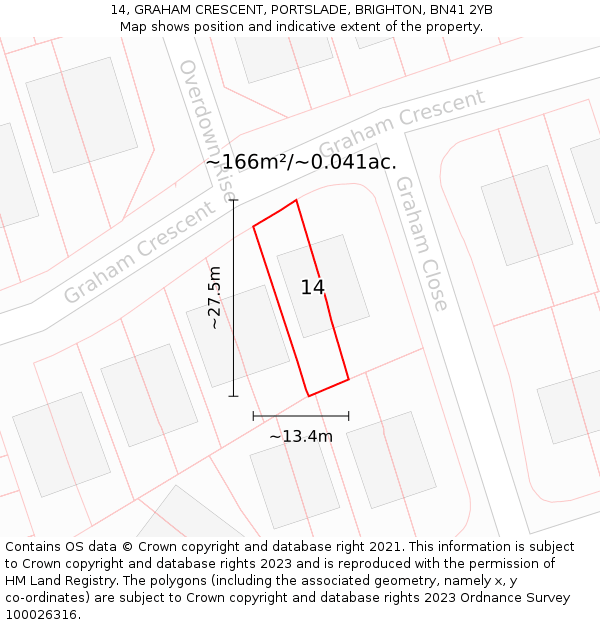 14, GRAHAM CRESCENT, PORTSLADE, BRIGHTON, BN41 2YB: Plot and title map