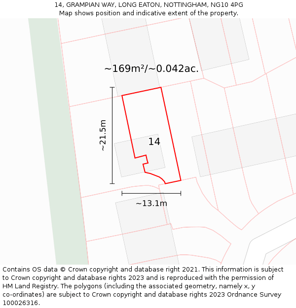 14, GRAMPIAN WAY, LONG EATON, NOTTINGHAM, NG10 4PG: Plot and title map