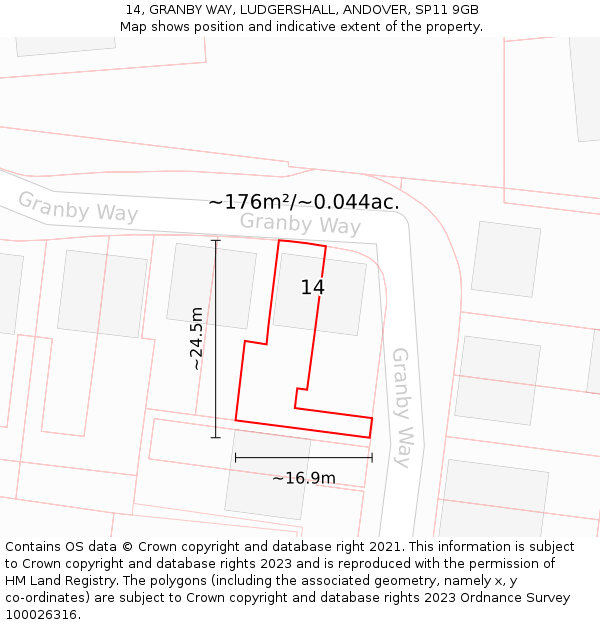 14, GRANBY WAY, LUDGERSHALL, ANDOVER, SP11 9GB: Plot and title map