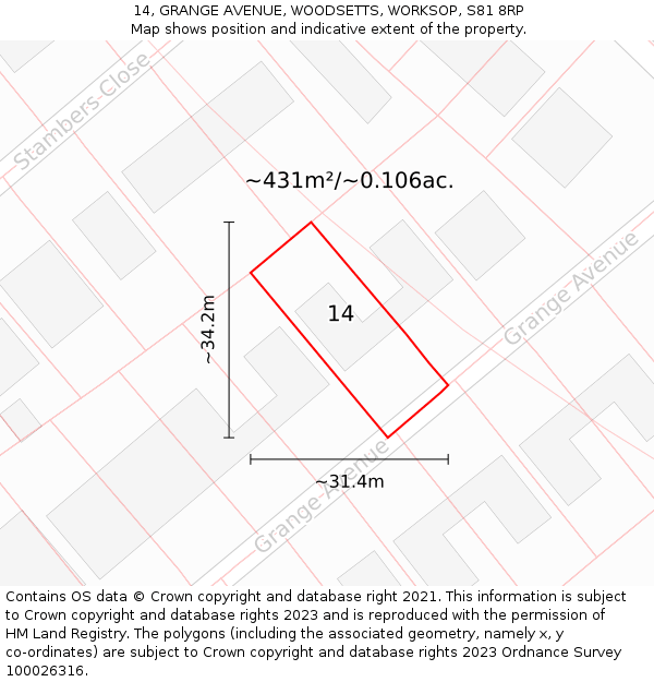 14, GRANGE AVENUE, WOODSETTS, WORKSOP, S81 8RP: Plot and title map