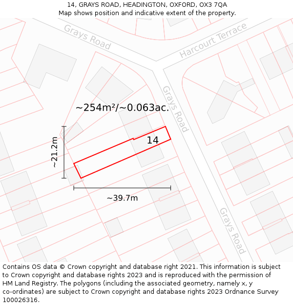 14, GRAYS ROAD, HEADINGTON, OXFORD, OX3 7QA: Plot and title map