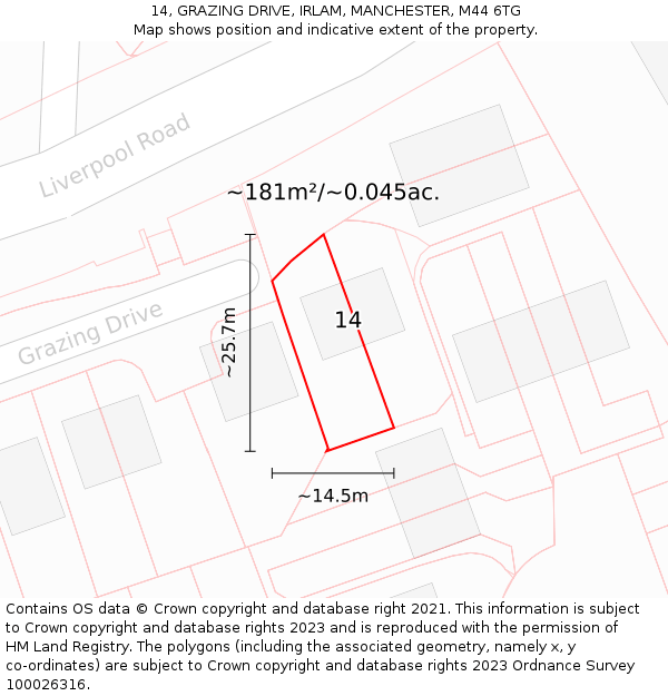 14, GRAZING DRIVE, IRLAM, MANCHESTER, M44 6TG: Plot and title map