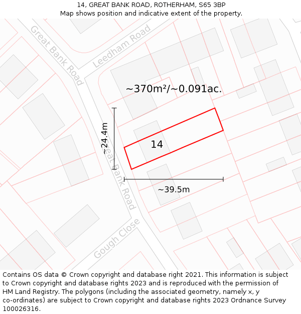 14, GREAT BANK ROAD, ROTHERHAM, S65 3BP: Plot and title map