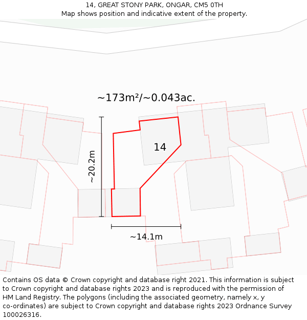 14, GREAT STONY PARK, ONGAR, CM5 0TH: Plot and title map