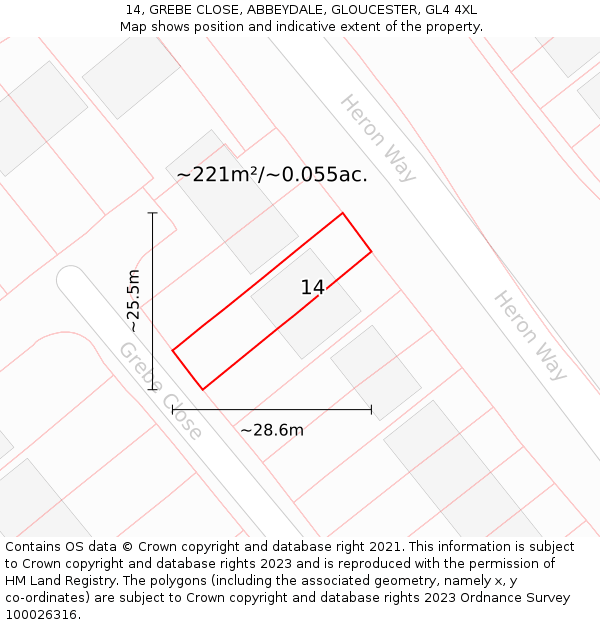 14, GREBE CLOSE, ABBEYDALE, GLOUCESTER, GL4 4XL: Plot and title map