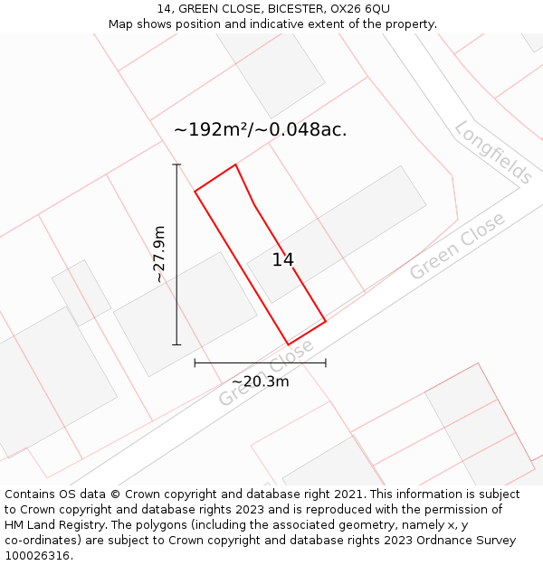 14, GREEN CLOSE, BICESTER, OX26 6QU: Plot and title map