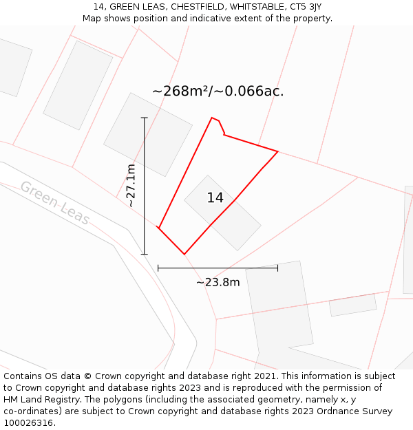 14, GREEN LEAS, CHESTFIELD, WHITSTABLE, CT5 3JY: Plot and title map