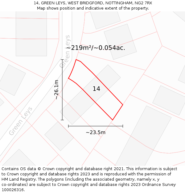 14, GREEN LEYS, WEST BRIDGFORD, NOTTINGHAM, NG2 7RX: Plot and title map