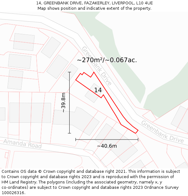 14, GREENBANK DRIVE, FAZAKERLEY, LIVERPOOL, L10 4UE: Plot and title map