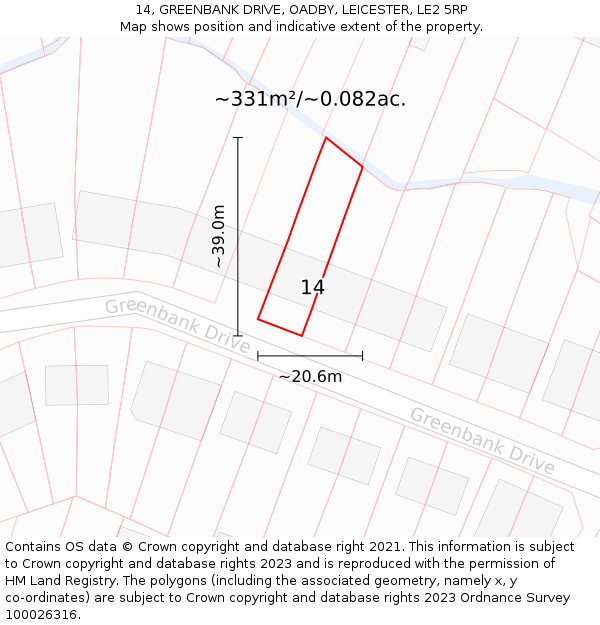 14, GREENBANK DRIVE, OADBY, LEICESTER, LE2 5RP: Plot and title map