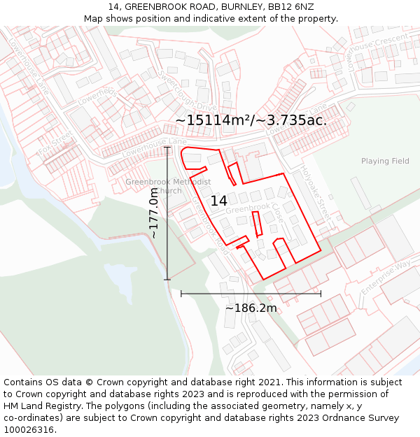 14, GREENBROOK ROAD, BURNLEY, BB12 6NZ: Plot and title map