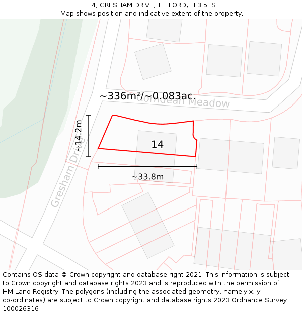 14, GRESHAM DRIVE, TELFORD, TF3 5ES: Plot and title map