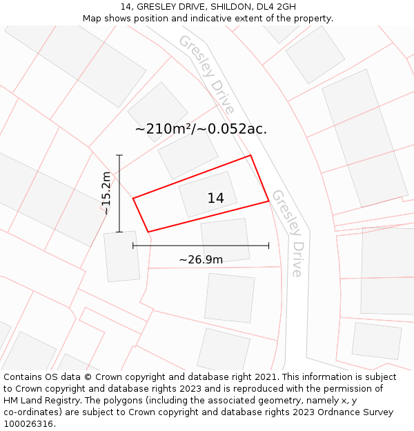 14, GRESLEY DRIVE, SHILDON, DL4 2GH: Plot and title map