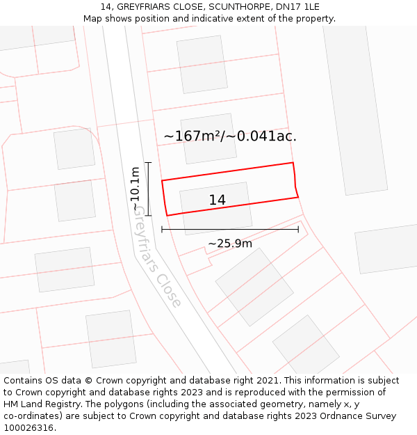 14, GREYFRIARS CLOSE, SCUNTHORPE, DN17 1LE: Plot and title map