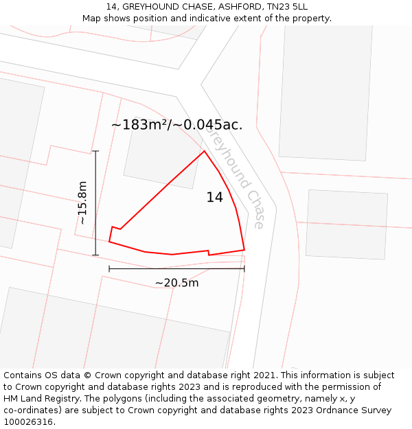 14, GREYHOUND CHASE, ASHFORD, TN23 5LL: Plot and title map