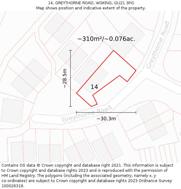 14, GREYTHORNE ROAD, WOKING, GU21 3PG: Plot and title map
