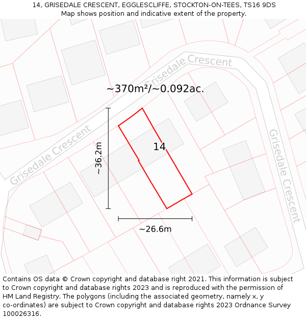 14, GRISEDALE CRESCENT, EGGLESCLIFFE, STOCKTON-ON-TEES, TS16 9DS: Plot and title map